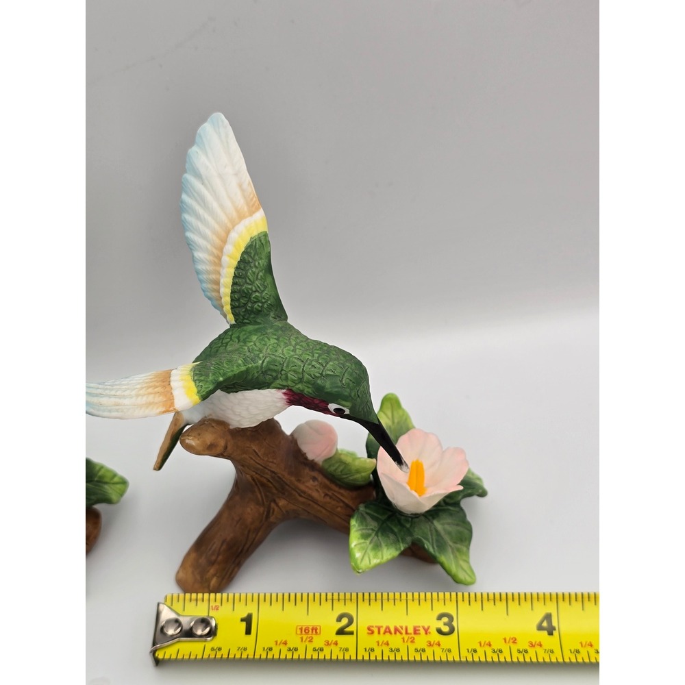 Pair Ceramic Hummingbirds with Flowers Figurine Hand Painted Collectible - Picture 8 of 8